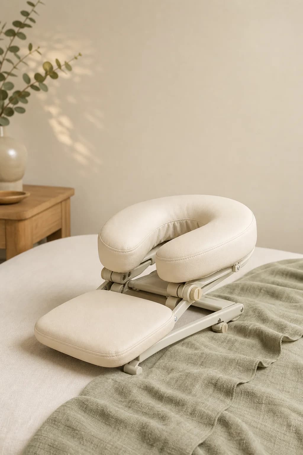 Soma face-cradle kit styled on warm neutral bedding